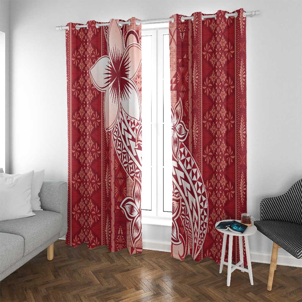 Tonga Kupesi Ngatu Window Curtain Vintage Red Plumeria LT05 With Grommets Red - Polynesian Pride