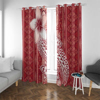 Tonga Kupesi Ngatu Window Curtain Vintage Red Plumeria LT05 With Grommets Red - Polynesian Pride