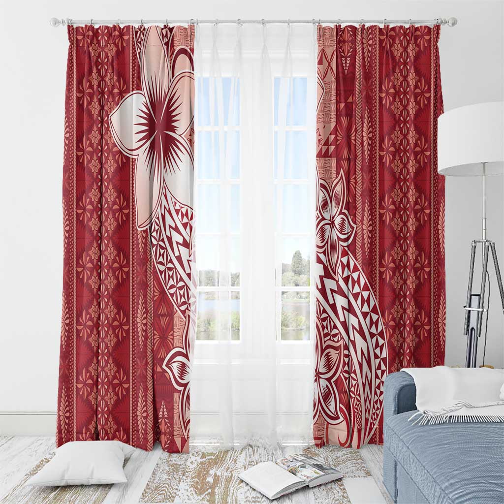 Tonga Kupesi Ngatu Window Curtain Vintage Red Plumeria LT05 - Polynesian Pride