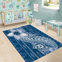 Tonga Kupesi Ngatu Area Rug Vintage Blue Plumeria