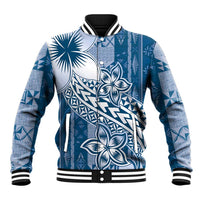 Tonga Kupesi Ngatu Baseball Jacket Vintage Blue Plumeria LT05 Unisex Blue - Polynesian Pride