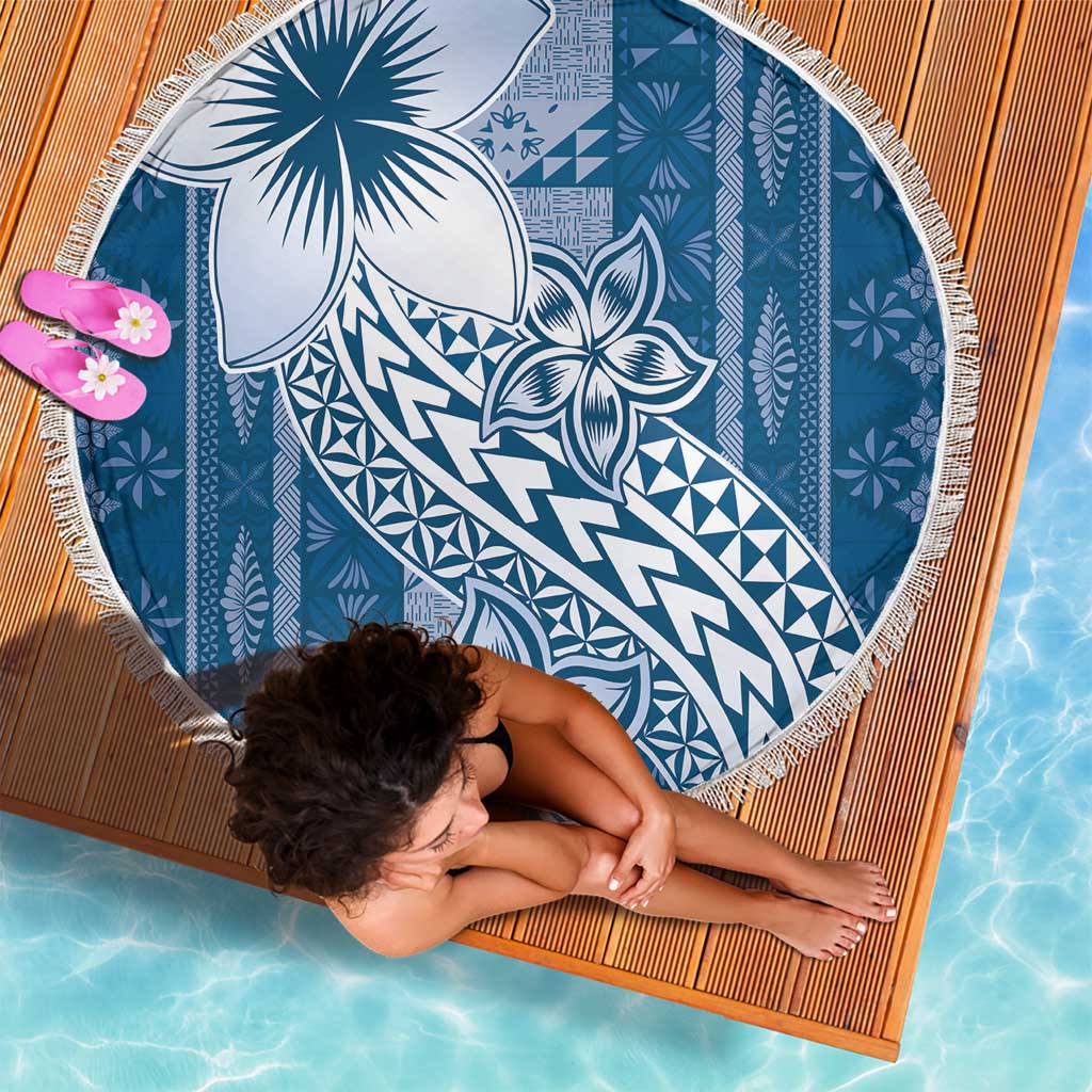 Tonga Kupesi Ngatu Beach Blanket Vintage Blue Plumeria LT05 - Polynesian Pride