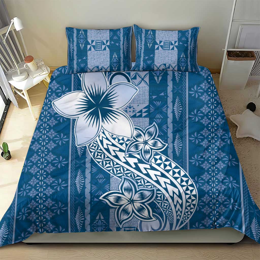 Tonga Kupesi Ngatu Bedding Set Vintage Blue Plumeria