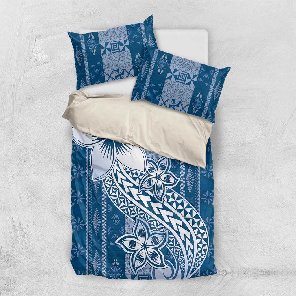 Tonga Kupesi Ngatu Bedding Set Vintage Blue Plumeria