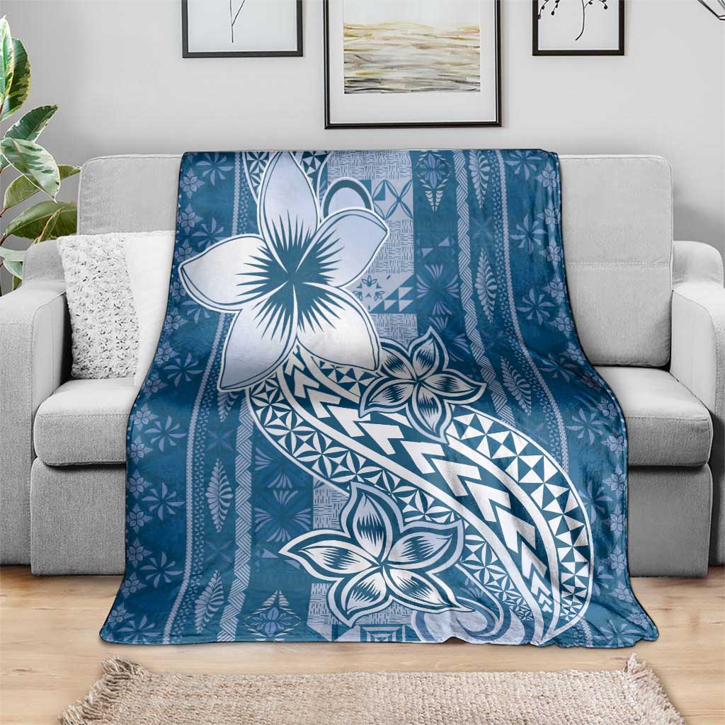 Tonga Kupesi Ngatu Blanket Vintage Blue Plumeria LT05 - Polynesian Pride