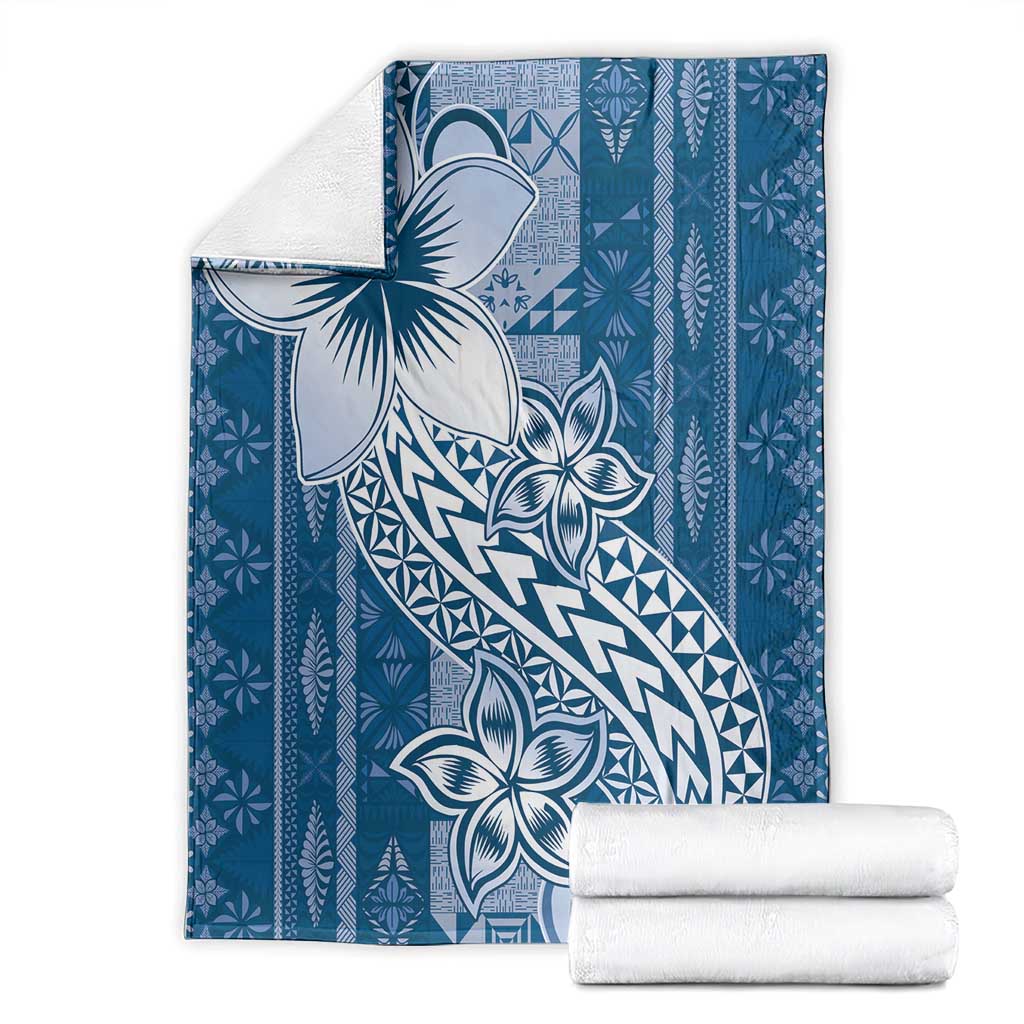 Tonga Kupesi Ngatu Blanket Vintage Blue Plumeria LT05 - Polynesian Pride