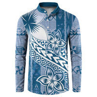Tonga Kupesi Ngatu Button Sweatshirt Vintage Blue Plumeria LT05 Blue - Polynesian Pride