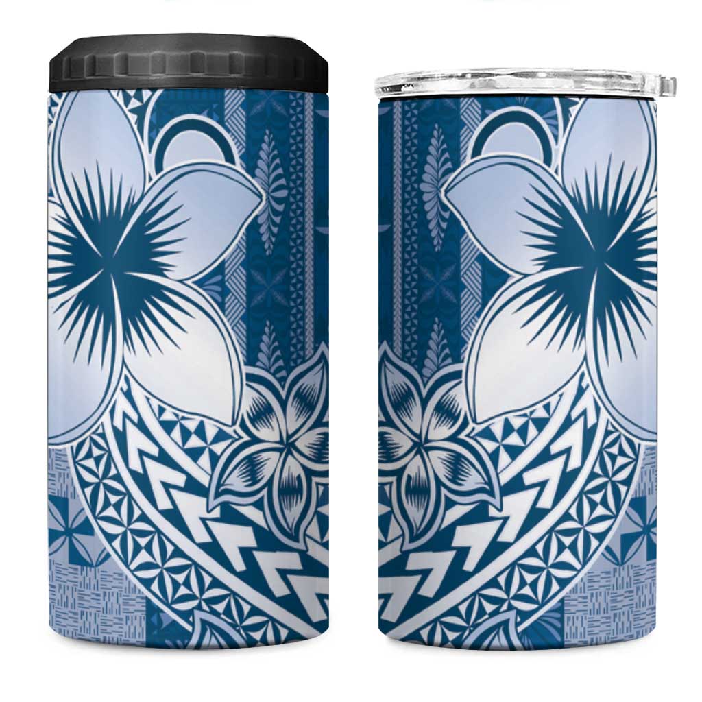 Tonga Kupesi Ngatu 4 in 1 Can Cooler Tumbler Vintage Blue Plumeria LT05 One Size: 16 oz Blue - Polynesian Pride