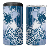 Tonga Kupesi Ngatu 4 in 1 Can Cooler Tumbler Vintage Blue Plumeria LT05 One Size: 16 oz Blue - Polynesian Pride