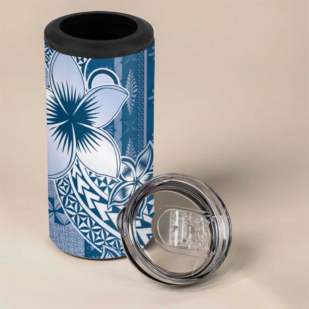 Tonga Kupesi Ngatu 4 in 1 Can Cooler Tumbler Vintage Blue Plumeria LT05 - Polynesian Pride