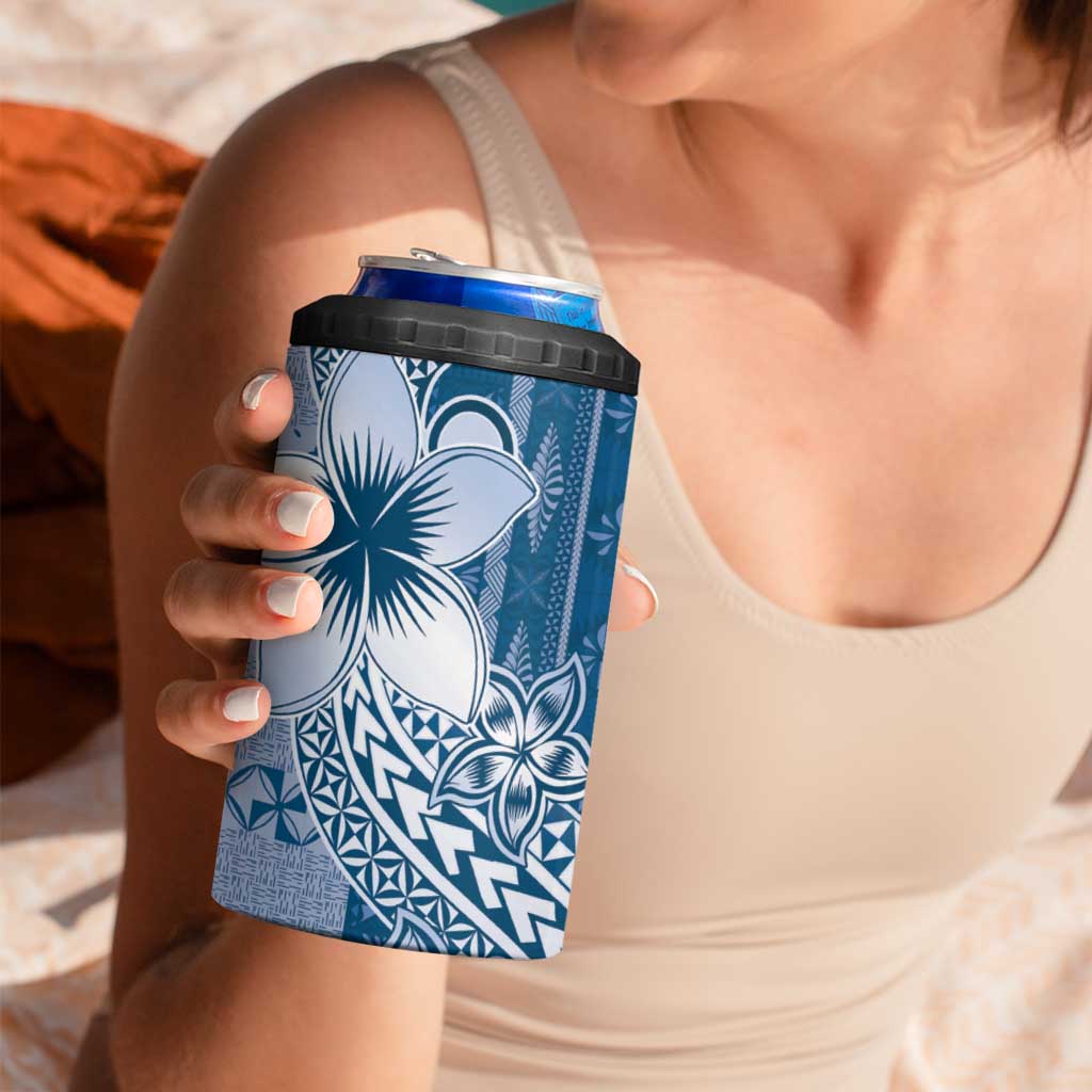 Tonga Kupesi Ngatu 4 in 1 Can Cooler Tumbler Vintage Blue Plumeria LT05 - Polynesian Pride