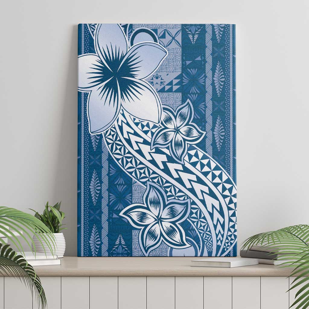 Tonga Kupesi Ngatu Canvas Wall Art Vintage Blue Plumeria LT05 - Polynesian Pride