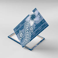 Tonga Kupesi Ngatu Canvas Wall Art Vintage Blue Plumeria LT05 With Frame Blue - Polynesian Pride