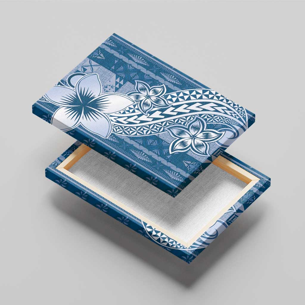 Tonga Kupesi Ngatu Canvas Wall Art Vintage Blue Plumeria LT05 - Polynesian Pride
