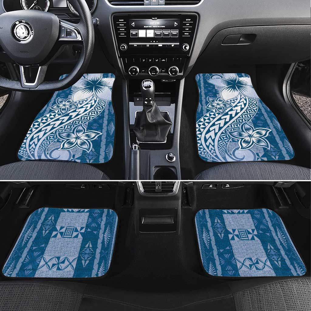 Tonga Kupesi Ngatu Car Mats Vintage Blue Plumeria LT05 Set 4pcs Blue - Polynesian Pride