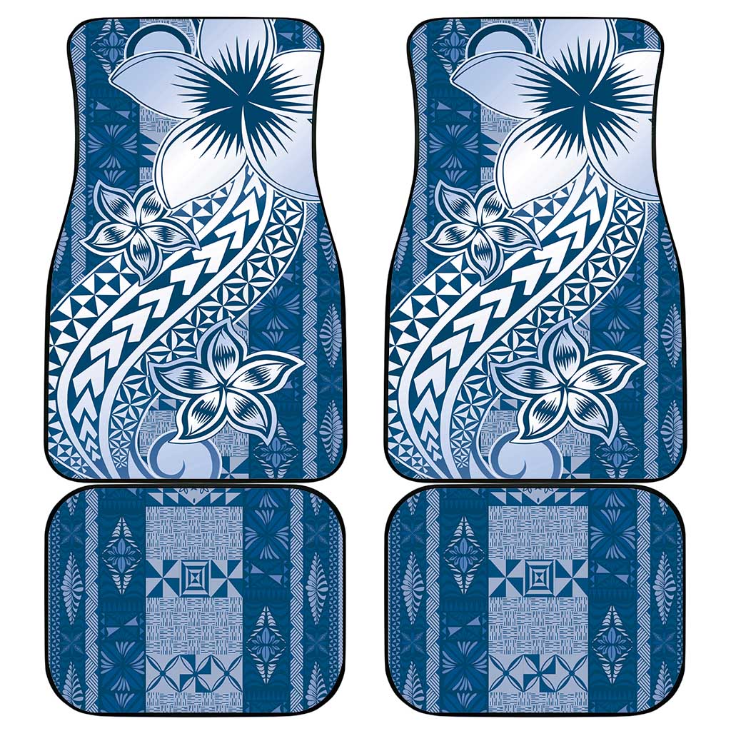 Tonga Kupesi Ngatu Car Mats Vintage Blue Plumeria LT05 - Polynesian Pride