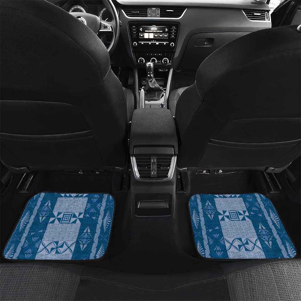 Tonga Kupesi Ngatu Car Mats Vintage Blue Plumeria LT05 Set 2pcs - Back Blue - Polynesian Pride