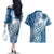 Tonga Kupesi Ngatu Couples Matching Off The Shoulder Long Sleeve Dress and Hawaiian Shirt Vintage Blue Plumeria