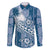 Tonga Kupesi Ngatu Family Matching Off The Shoulder Long Sleeve Dress and Hawaiian Shirt Vintage Blue Plumeria