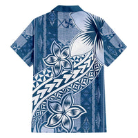 Tonga Kupesi Ngatu Family Matching Tank Maxi Dress and Hawaiian Shirt Vintage Blue Plumeria