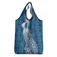 Tonga Kupesi Ngatu Grocery Bag Vintage Blue Plumeria LT05 - Polynesian Pride