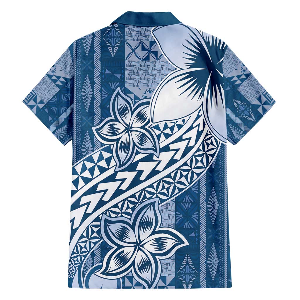 Tonga Kupesi Ngatu Hawaiian Shirt Vintage Blue Plumeria LT05 - Polynesian Pride