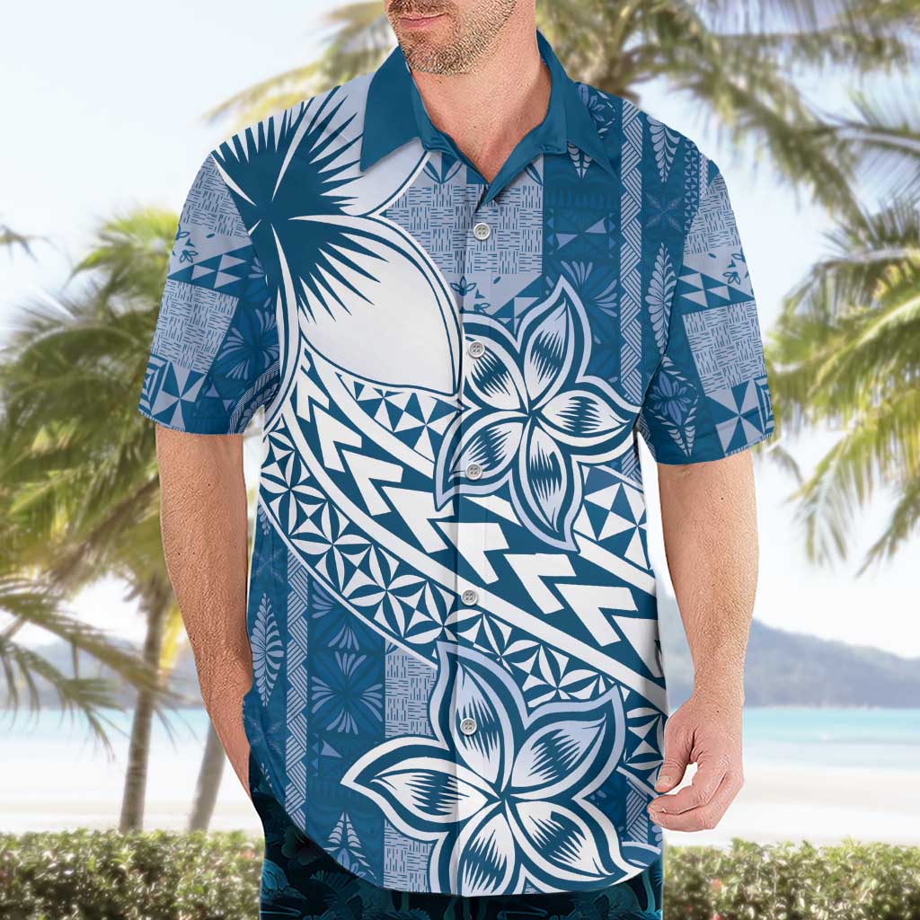 Tonga Kupesi Ngatu Hawaiian Shirt Vintage Blue Plumeria LT05 - Polynesian Pride
