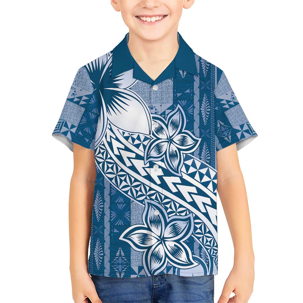 Tonga Kupesi Ngatu Hawaiian Shirt Vintage Blue Plumeria LT05 - Polynesian Pride
