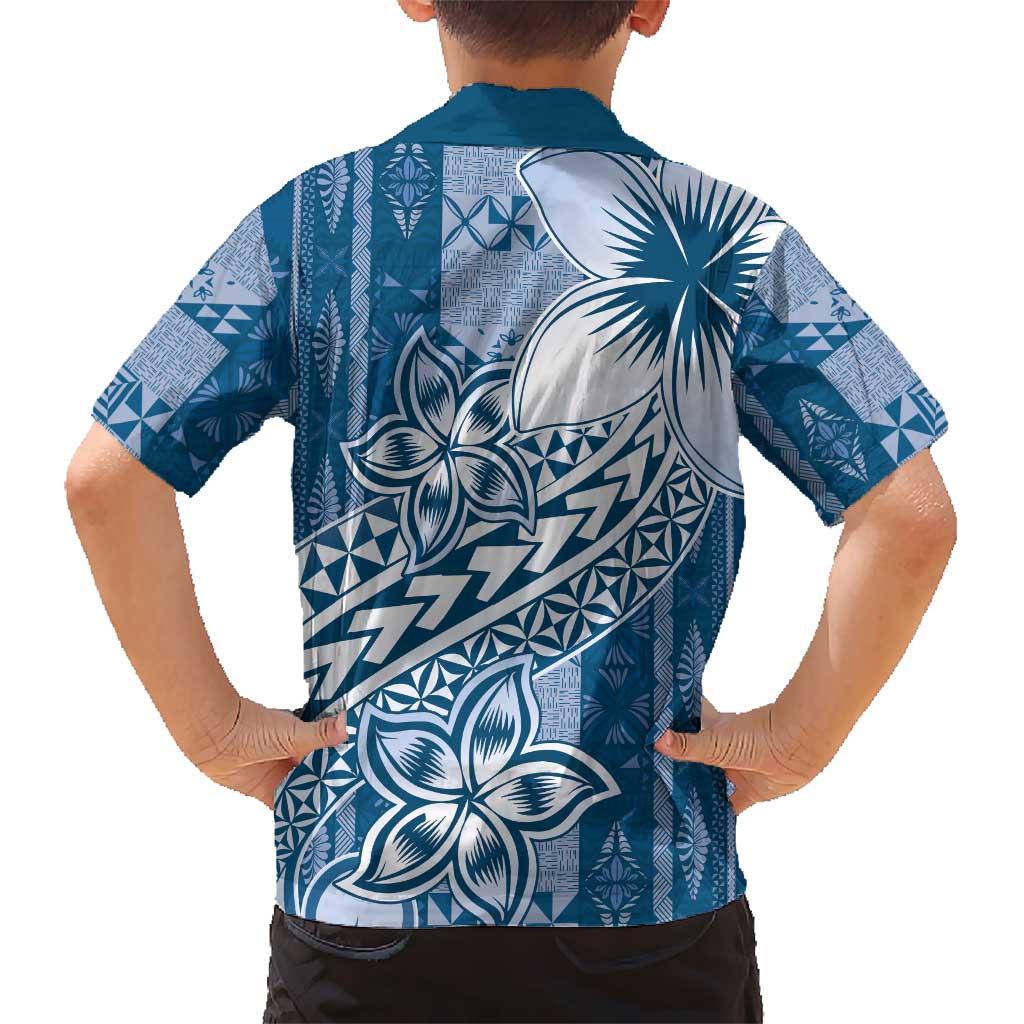 Tonga Kupesi Ngatu Hawaiian Shirt Vintage Blue Plumeria LT05 - Polynesian Pride