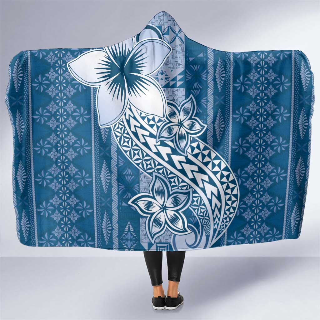 Tonga Kupesi Ngatu Hooded Blanket Vintage Blue Plumeria LT05 One Size Blue - Polynesian Pride