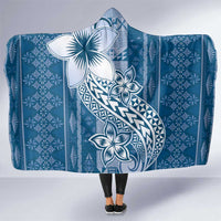 Tonga Kupesi Ngatu Hooded Blanket Vintage Blue Plumeria LT05 One Size Blue - Polynesian Pride