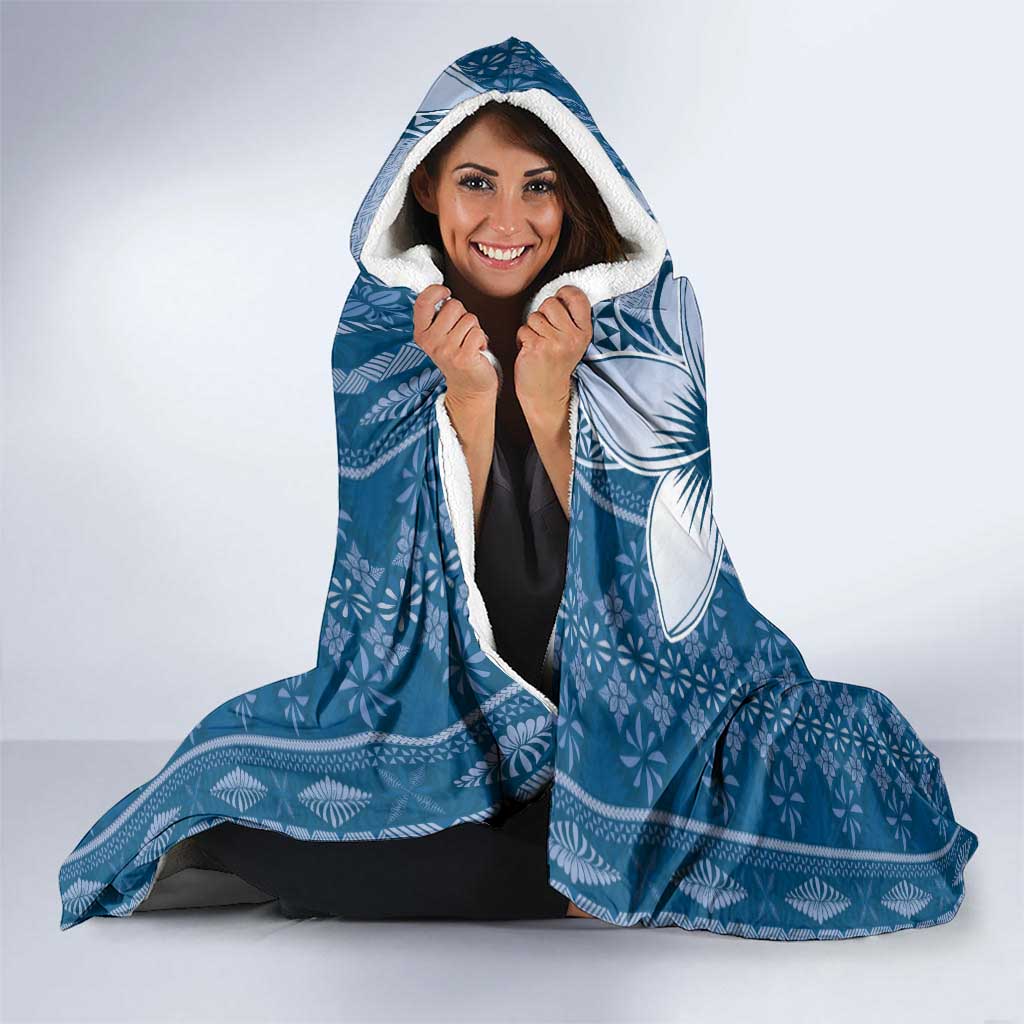 Tonga Kupesi Ngatu Hooded Blanket Vintage Blue Plumeria LT05 - Polynesian Pride