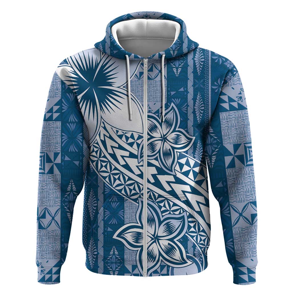 Tonga Kupesi Ngatu Hoodie Vintage Blue Plumeria
