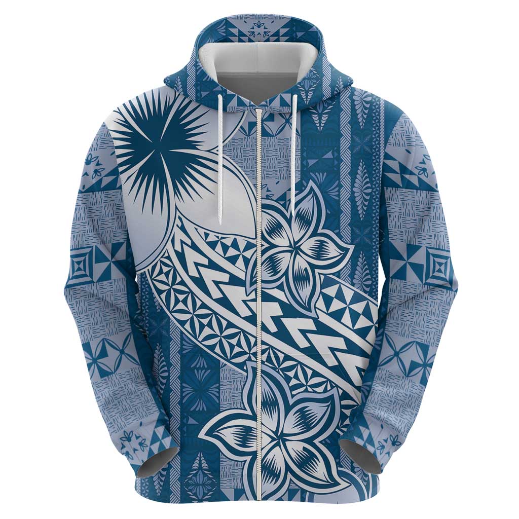 Tonga Kupesi Ngatu Hoodie Vintage Blue Plumeria