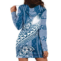 Tonga Kupesi Ngatu Hoodie Dress Vintage Blue Plumeria