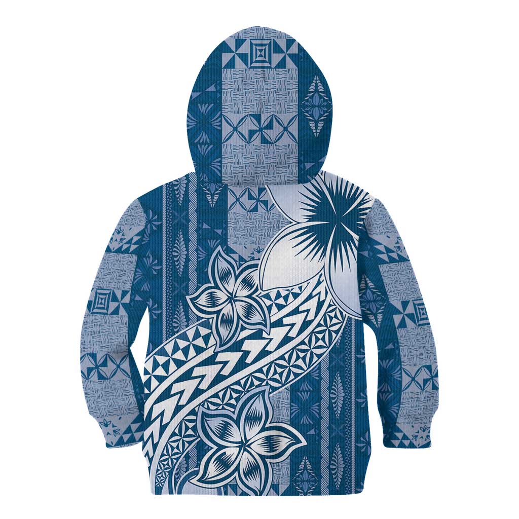 Tonga Kupesi Ngatu Kid Hoodie Vintage Blue Plumeria LT05 - Polynesian Pride