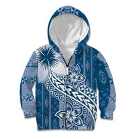Tonga Kupesi Ngatu Kid Hoodie Vintage Blue Plumeria LT05 Zip Hoodie Blue - Polynesian Pride