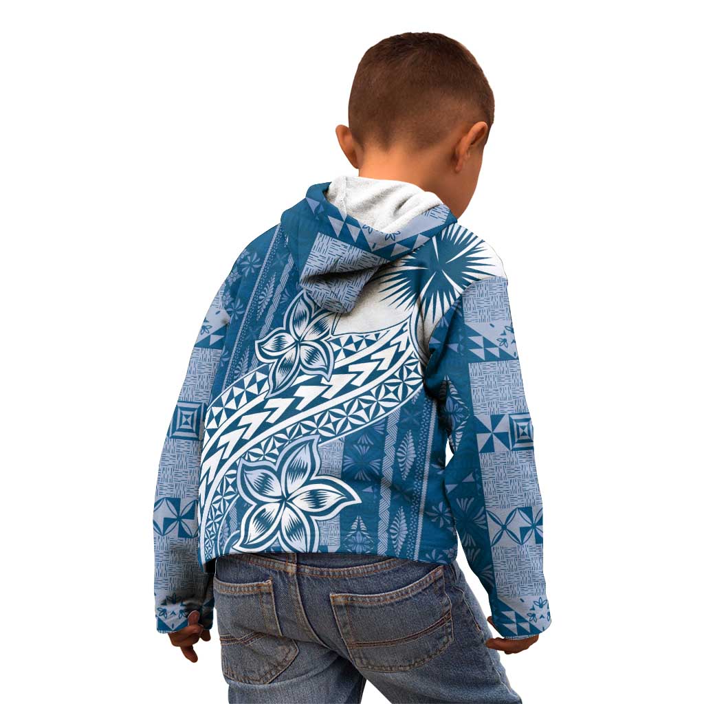 Tonga Kupesi Ngatu Kid Hoodie Vintage Blue Plumeria LT05 - Polynesian Pride