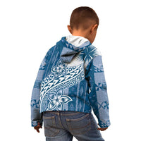 Tonga Kupesi Ngatu Kid Hoodie Vintage Blue Plumeria LT05 - Polynesian Pride