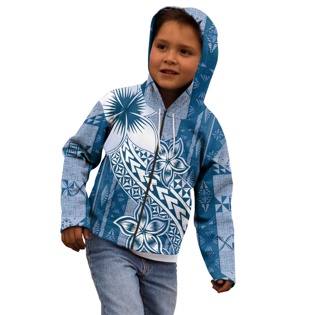 Tonga Kupesi Ngatu Kid Hoodie Vintage Blue Plumeria LT05 - Polynesian Pride