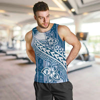 Tonga Kupesi Ngatu Men Tank Top Vintage Blue Plumeria LT05 Blue - Polynesian Pride
