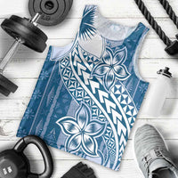 Tonga Kupesi Ngatu Men Tank Top Vintage Blue Plumeria LT05 - Polynesian Pride