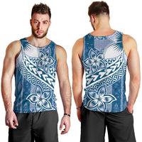 Tonga Kupesi Ngatu Men Tank Top Vintage Blue Plumeria LT05 - Polynesian Pride