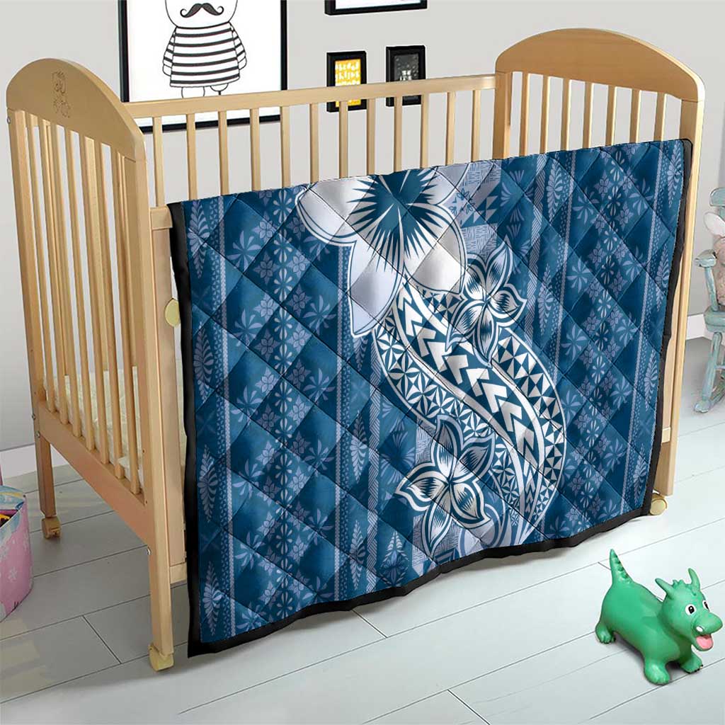 Tonga Kupesi Ngatu Quilt Vintage Blue Plumeria