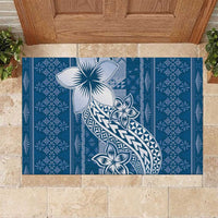 Tonga Kupesi Ngatu Rubber Doormat Vintage Blue Plumeria LT05 Blue - Polynesian Pride