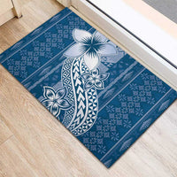 Tonga Kupesi Ngatu Rubber Doormat Vintage Blue Plumeria LT05 - Polynesian Pride