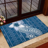Tonga Kupesi Ngatu Rubber Doormat Vintage Blue Plumeria LT05 - Polynesian Pride
