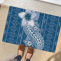 Tonga Kupesi Ngatu Rubber Doormat Vintage Blue Plumeria LT05 - Polynesian Pride