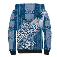 Tonga Kupesi Ngatu Sherpa Hoodie Vintage Blue Plumeria LT05 - Polynesian Pride