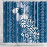 Tonga Kupesi Ngatu Shower Curtain Vintage Blue Plumeria